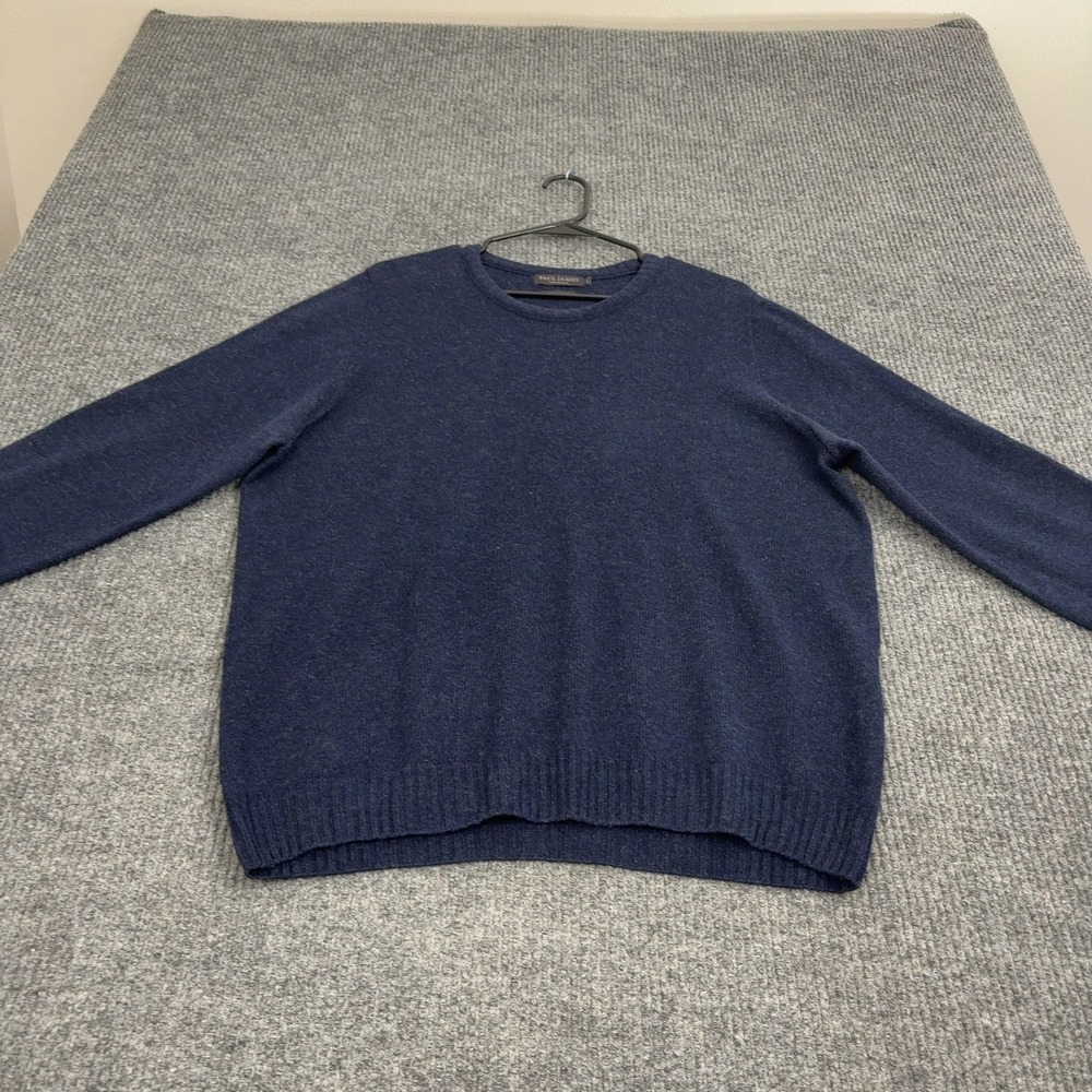 Paul James Sweater Mens L Navy Blue Lambswool Crewneck Made in England Classic